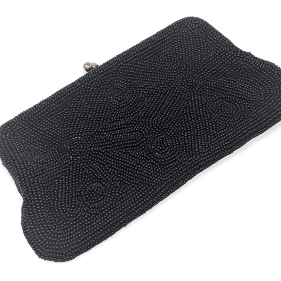VTG 60s Silk Beaded Richere Bag by Walborg Clutch Hand Made in Japan Black - Picture 1 of 13